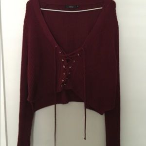 Cropped Lace Up Sweater